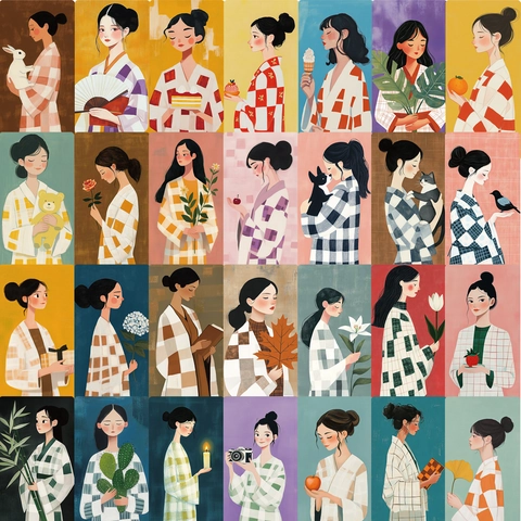 Segnalibri in Carta Artistica Vintage per Donna Studenti Illustrazione Ragazza Cartoon Motivo Plaid Carta di Cartoncino Bianco