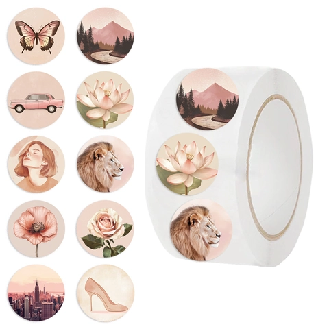 Autocollants en Papier Washi Vintage Fleurs Animaux Décalcomanies Auto-Adhésives Rondes pour Scrapbooking et Sceau Cadeau