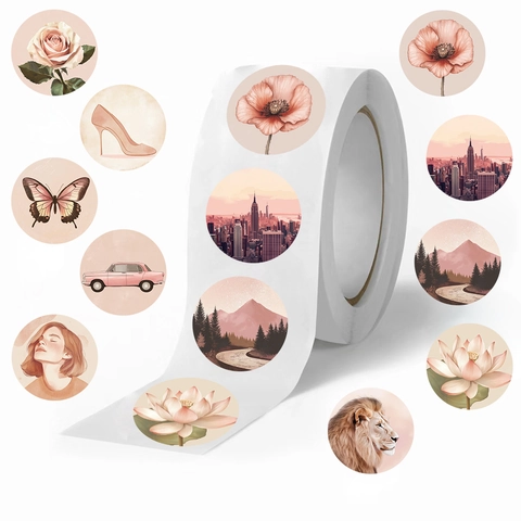 Autocollants en Papier Washi Vintage Fleurs Animaux Décalcomanies Auto-Adhésives Rondes pour Scrapbooking et Sceau Cadeau