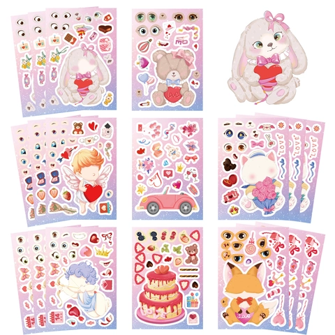 Tema San Valentino Cartoon DIY Adesivo Foglio Set Simpatico Animale Personaggio Impermeabile Decalcomanie Decorative Per Diario