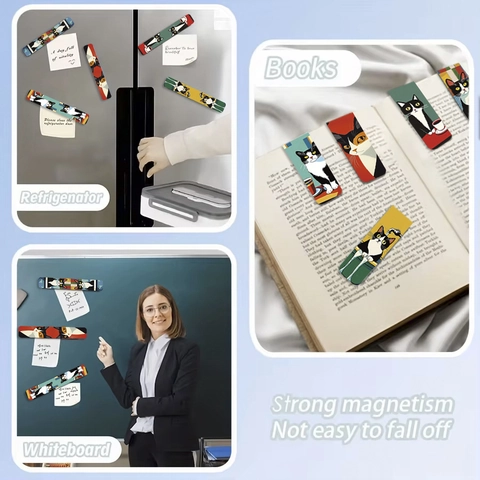 Magnetic Cat Bookmarks Magnet Cardboard Foldable Page Markers Illustration Art Stationery Reading Accessories For Students Office Home