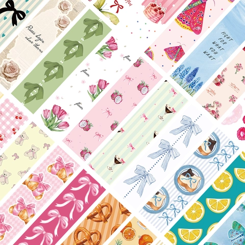 Coquette-Stil Künstlerische Lesezeichen Aus Papier Blumen Schleife Essen Illustrationen Zum Lesen Journaling DIY Dekor