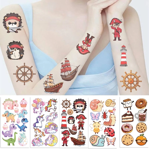 Pegatinas de Tatuaje Temporal Impermeables para Niños Dibujos Animados Unicornio Dinosaurio Vida Marina Pegatinas Corporales para Fiesta Regalo
