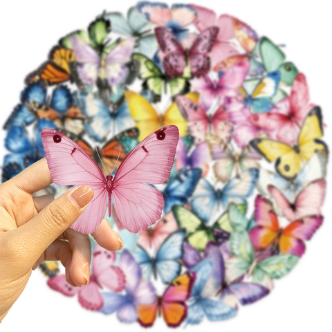 PET Waterdichte Vlinder Stickers Set Vintage Kleurrijke Vlinder Stickers Voor Journaling Scrapbooking DIY Kantoorartikelen