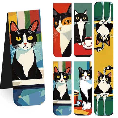 Magnetic Cat Bookmarks Magnet Cardboard Foldable Page Markers Illustration Art Stationery Reading Accessories For Students Office Home