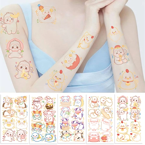 Adesivi per Tatuaggi Temporanei a Cartone Animato Zodiaco Cinese Impermeabili per Feste di Compleanno per Bambini Tatuaggi Animali