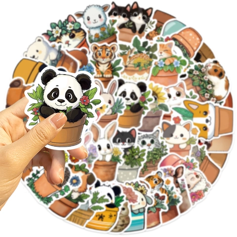 Simpatici Adesivi Impermeabili per Animali in Vaso dei Cartoni Animati per Laptop Chitarra Bagaglio Decalcomanie in PVC