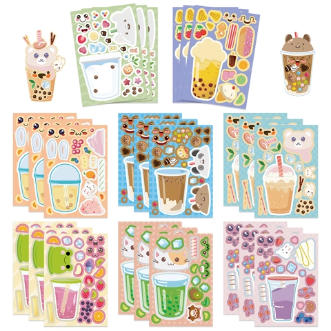 Simpatico Set di Adesivi per Bubble Tea Cartoon Fai-da-te per Decorazione Custodia Cellulare Kawaii PVC Impermeabile