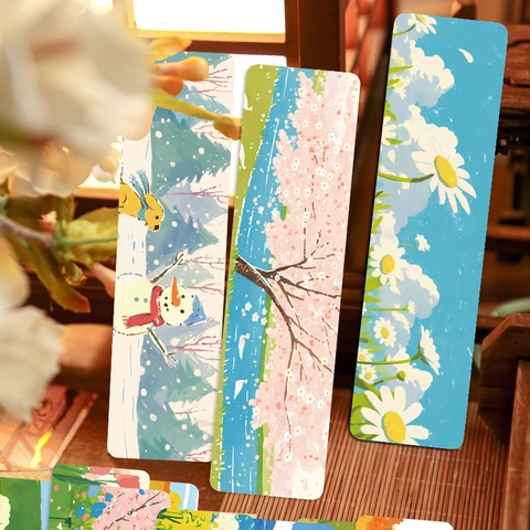 Künstlerische Papier Lesezeichen Natur Landschaft Illustration Wasserdicht UV Lack Lesezubehör Frisch Heilender Stil Für Studenten Leser