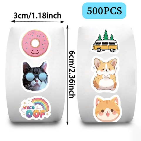 Rouleau d'Autocollants Objets Animaux Dessin Animé Pour Scrapbooking Sceau d'Enveloppe Décoratif Washi Tape Imperméable DIY