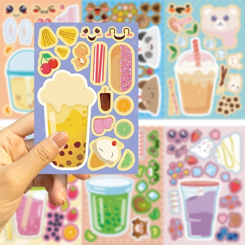 Simpatico Set di Adesivi per Bubble Tea Cartoon Fai-da-te per Decorazione Custodia Cellulare Kawaii PVC Impermeabile