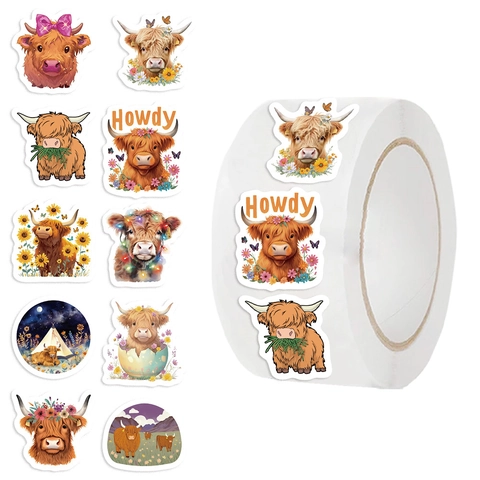 Hochlandrind Cartoon Aufkleber Rolle Washi Papier Dekorative Versiegelung Abziehbilder Für Handbuch Umschlag Scrapbooking Laptop Journaling Geschenk