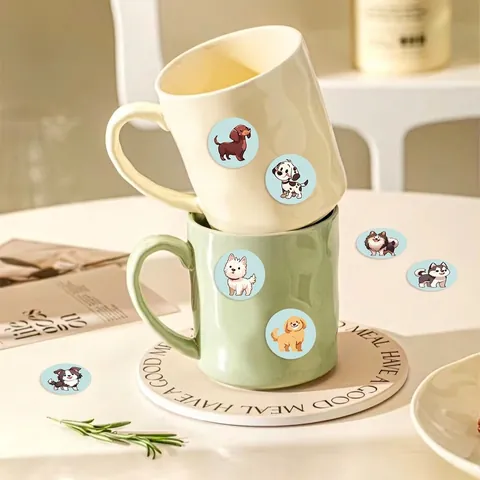 Cartoon Dog Washi Paper Stickers Cute Animal Round Labels For DIY Scrapbook Journal Envelope Sealing Decoration Gift Roll