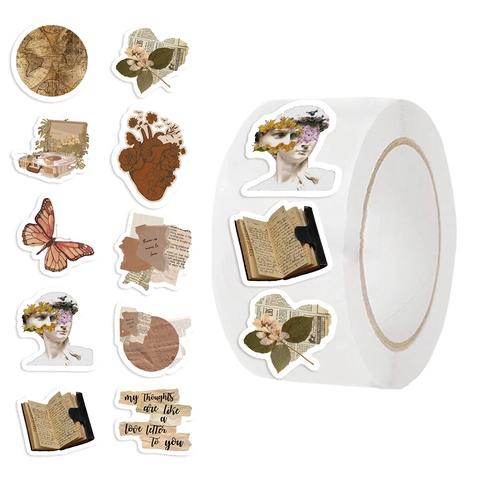 Vintage Washi Paper Stickers Roll Aesthetic Butterfly Statue Scrapbooking Decorative Adhesive Tape For DIY Journaling Envelope Seal