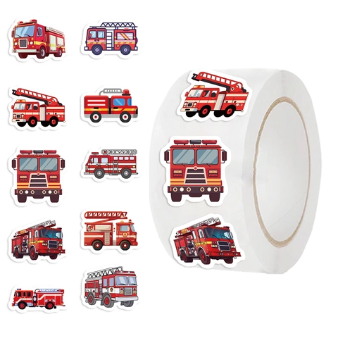 Cartoon Fire Truck Stickers For Kids DIY Scrapbooking Envelope Sealing Decorative Reward Labels Stationery School Supplies