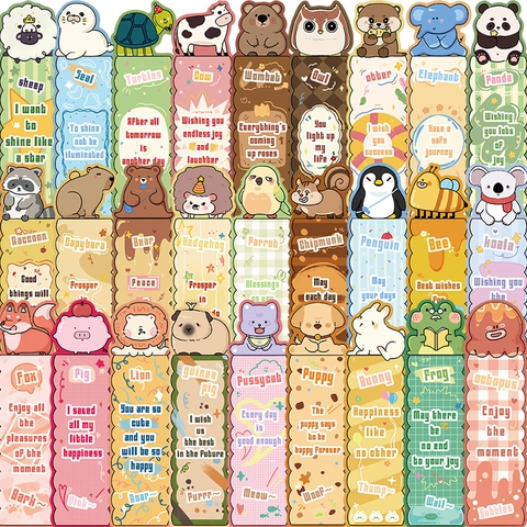 Cartoon Animal Paper Bookmarks Set Cute Capybara Raccoon Panda Inspirational Quotes Paper Book Marks For Reading Students School Office Stationery Gift