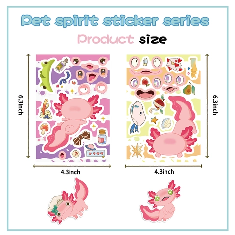 Pegatinas Axolotl Make A Face Para Niños DIY Animal Dibujos Animados Impermeable PVC Hoja De Pegatinas Para Scrapbooking Papelería Fiesta