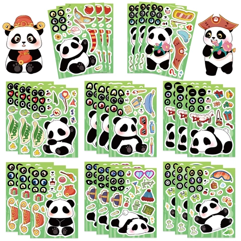 Cartoon Panda DIY Make A Face Stickers PVC Self Adhesive Animal Emoji Stationery For Kids Party Gift School Supplies