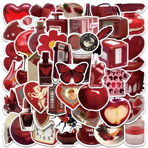 Autocollants Décoratifs Esthétiques Rétro Vintage Rouges Décalcomanies en PVC Imperméables Pour DIY Scrapbooking Ordinateur Guitare Bagages Accessoires Journal