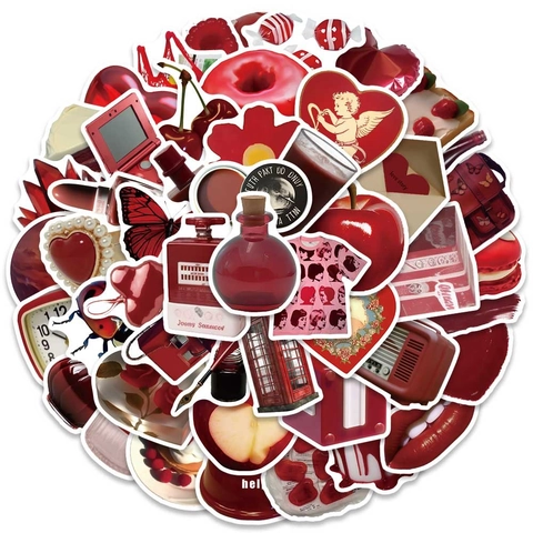 Autocollants Décoratifs Esthétiques Rétro Vintage Rouges Décalcomanies en PVC Imperméables Pour DIY Scrapbooking Ordinateur Guitare Bagages Accessoires Journal