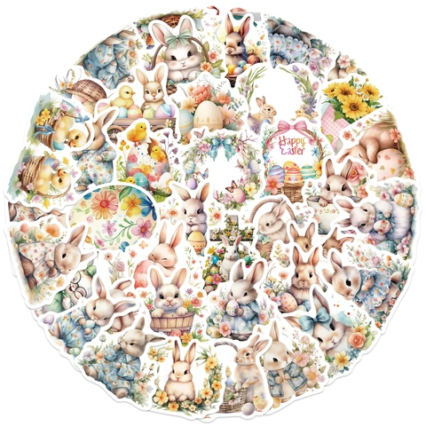 Assorted Cartoon Easter Bunny Rabbit Egg Stickers Waterproof PVC DIY Decals For Laptop Luggage Guitar Party Favors Scrapbooking