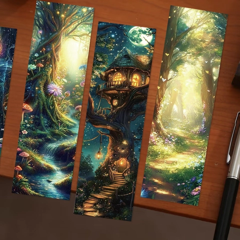 Dromerige Fantasie Bos Boekenleggers Artistiek Mysterie Landschap Papieren Boekenlegger Voor Lezen Journaling DIY Materiaal Cadeau