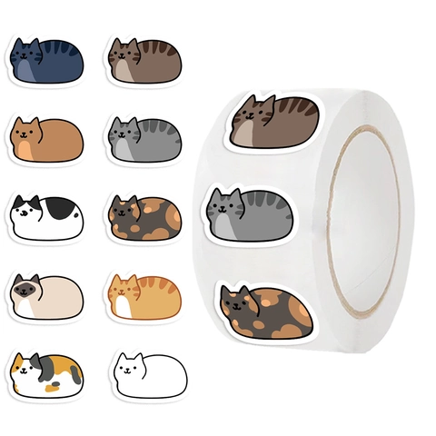 Cartoon Cat Washi Tape Stickers Decorative Cute Animal Cat Labels For Scrapbooking Journaling Envelope Sealing DIY Stationery