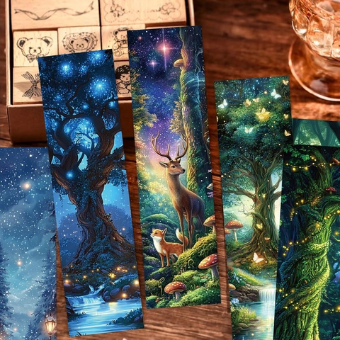 Dromerige Fantasie Bos Boekenleggers Artistiek Mysterie Landschap Papieren Boekenlegger Voor Lezen Journaling DIY Materiaal Cadeau