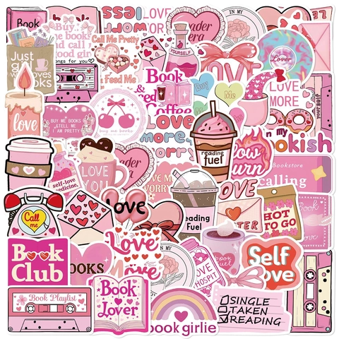 Adesivi Estetici Rosa in PVC Impermeabili Per Laptop Bagaglio Chitarra Diario Simpatici Adesivi Doodle Libro Cuore Vintage
