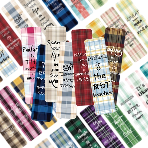 Plaid Pattern English Quote Bookmarks Minimalist Paper Reading Material INS Style DIY Decorative Cardboard Bookmark