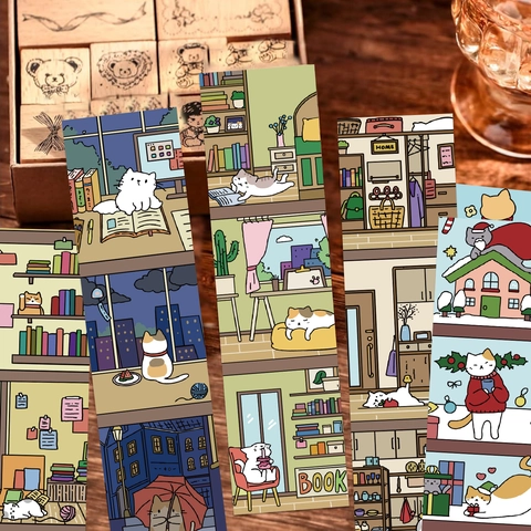 Cartoon Cat Paper Bookmarks For Reading DIY Art Materials Creative Student School Office Stationery Cute Cat Theme Gifts