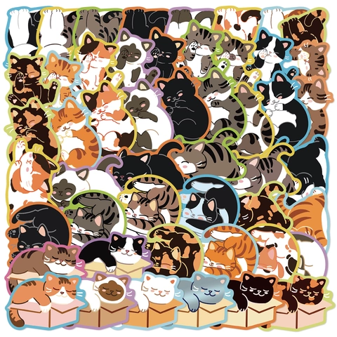 Cartoon Cat Stickers Waterproof PVC Cute Animal Decals With Colorful Outlines For Laptop Guitar Luggage DIY Decoration