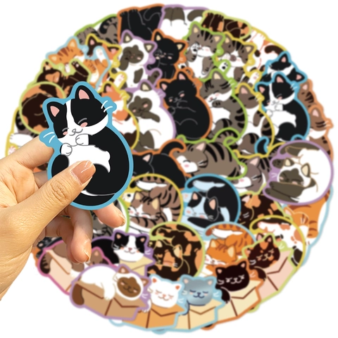 Cartoon Cat Stickers Waterproof PVC Cute Animal Decals With Colorful Outlines For Laptop Guitar Luggage DIY Decoration
