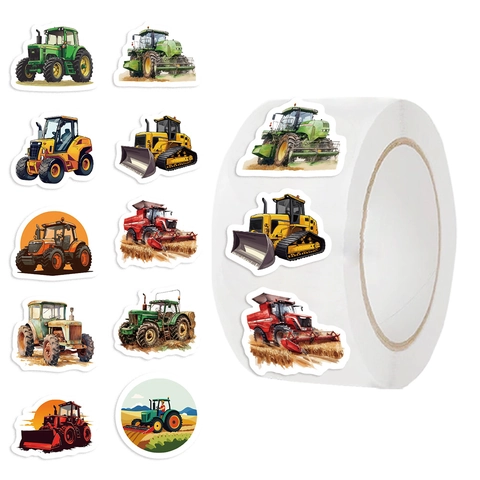 500Pcs Roll Tractor Farm Machinery Stickers Engineering Vehicle Excavator Harvester Decor Decals For Kids DIY Stationery Decoration