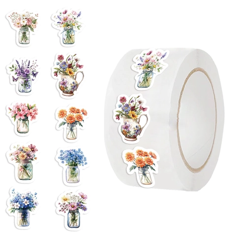 Adesivi Estetici per Fiori ad Acquerello Carta Washi Adesiva Decalcomania Floreale per Scrapbooking Journaling Sigillo per Buste