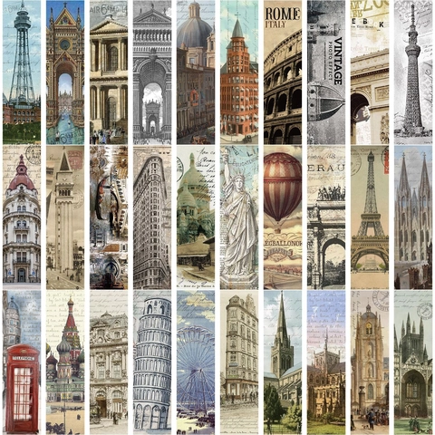 Vintage Architecture Paper Bookmarks For Reading Journaling White Cardstock Retro Landmark Design For Students Book Lovers
