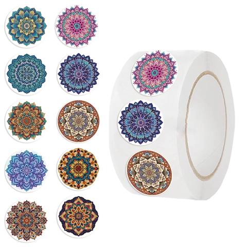 Adesivi Decorativi Mandala Tondi Carta Washi Etichette Sigillanti Impermeabili Per Scrapbooking Regalo Decorazione Buste