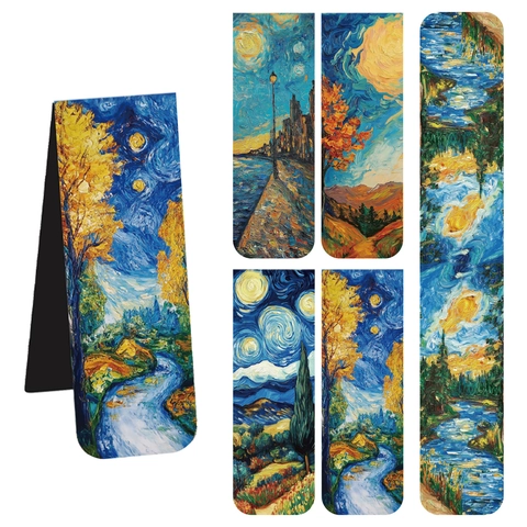 Segnalibri Magnetici Arte Van Gogh Paesaggio Pittura a Olio Notte Stellata Carta Magnetica Segnalibri Pieghevoli