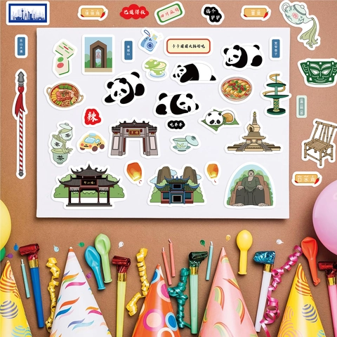 Sichuan Chengdu Kultur Aufkleber PVC Wasserdicht Panda Oper Gesicht Wahrzeichen Essen Cartoon DIY Scrapbooking Dekorative Aufkleber