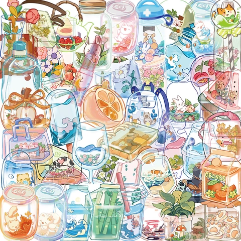 50 Stück Transparente PET Aufkleber Wasserdicht Ins Stil Handgezeichnete Illustration Für Scrapbooking DIY Journal Dekoration Aufkleber Set