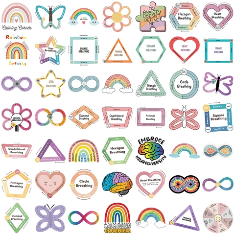 Sensory Breathing Stickers For Anxiety Relief Mindfulness Waterproof PVC Decals For Laptop Water Bottle Guitar Luggage Multi Shape Calming Corner Decor