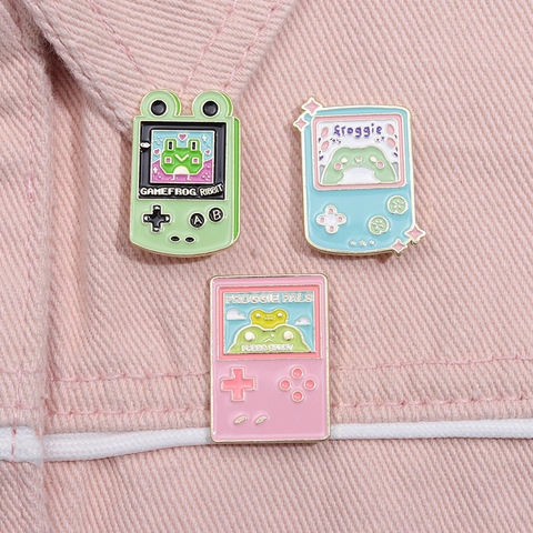 Broche de Esmalte de Consola de Juegos de Rana de Dibujos Animados Retro Insignia de Aleación de Animal Lindo Para Decoración de Mochila