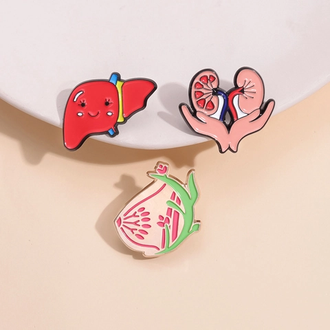Spilla Smaltata Creativa a Forma di Organo Umano in Lega Laccata Rene Fegato Distintivo Floreale Gioielli Medici Regalo Medico