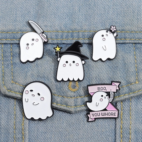 Dibujos Animados Halloween Fantasma Esmalte Broche Pines Set Calabaza Esqueleto Insignia Espeluznante Lindo Joyería Para Mochila Ropa Sombrero Accesorios