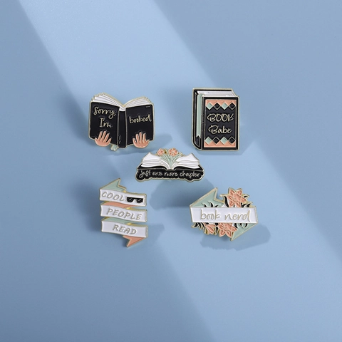 Book Enamel Pin Set Academic Literature Badge For Students Zinc Alloy Reading Nerd Lapel Brooch Jewelry Gift For Reader