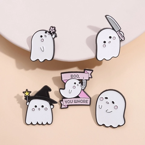 Dibujos Animados Halloween Fantasma Esmalte Broche Pines Set Calabaza Esqueleto Insignia Espeluznante Lindo Joyería Para Mochila Ropa Sombrero Accesorios