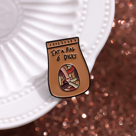Spoof Creative Enamel Pin Brown Paper Bag Shape Metal Badge Funny Joke Brooch For Backpack Clothing Jacket Accessories