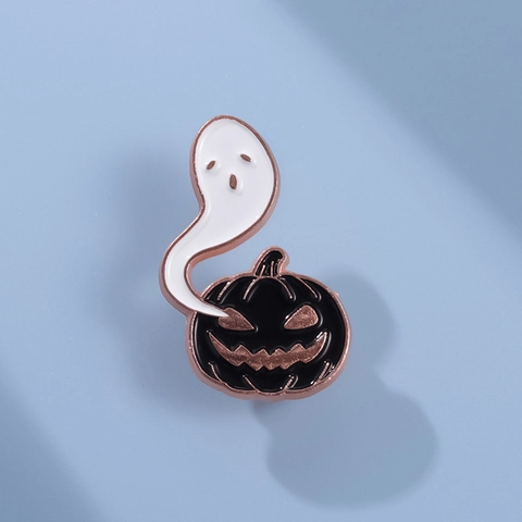 Broche de Esmalte de Fantasma y Calabaza de Halloween para Ropa Mochila Aleación de Zinc Metal Oro Rosa Insignia de Dibujos Animados Joyería Regalo