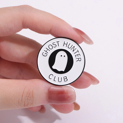 Δημιουργική Καρφίτσα Σμάλτου Ghost Hunter Club Κράμα Στρογγυλό Λευκό Φάντασμα Pin Σήμα Για Halloween Σακίδιο Ρούχα Κοσμήματα