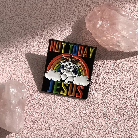 Cartoon Ziege Emaille Pin Regenbogen Wolke Not Today Jesus Schriftzug Legierung Brosche Lustige Tiere Metall Abzeichen Kleidung